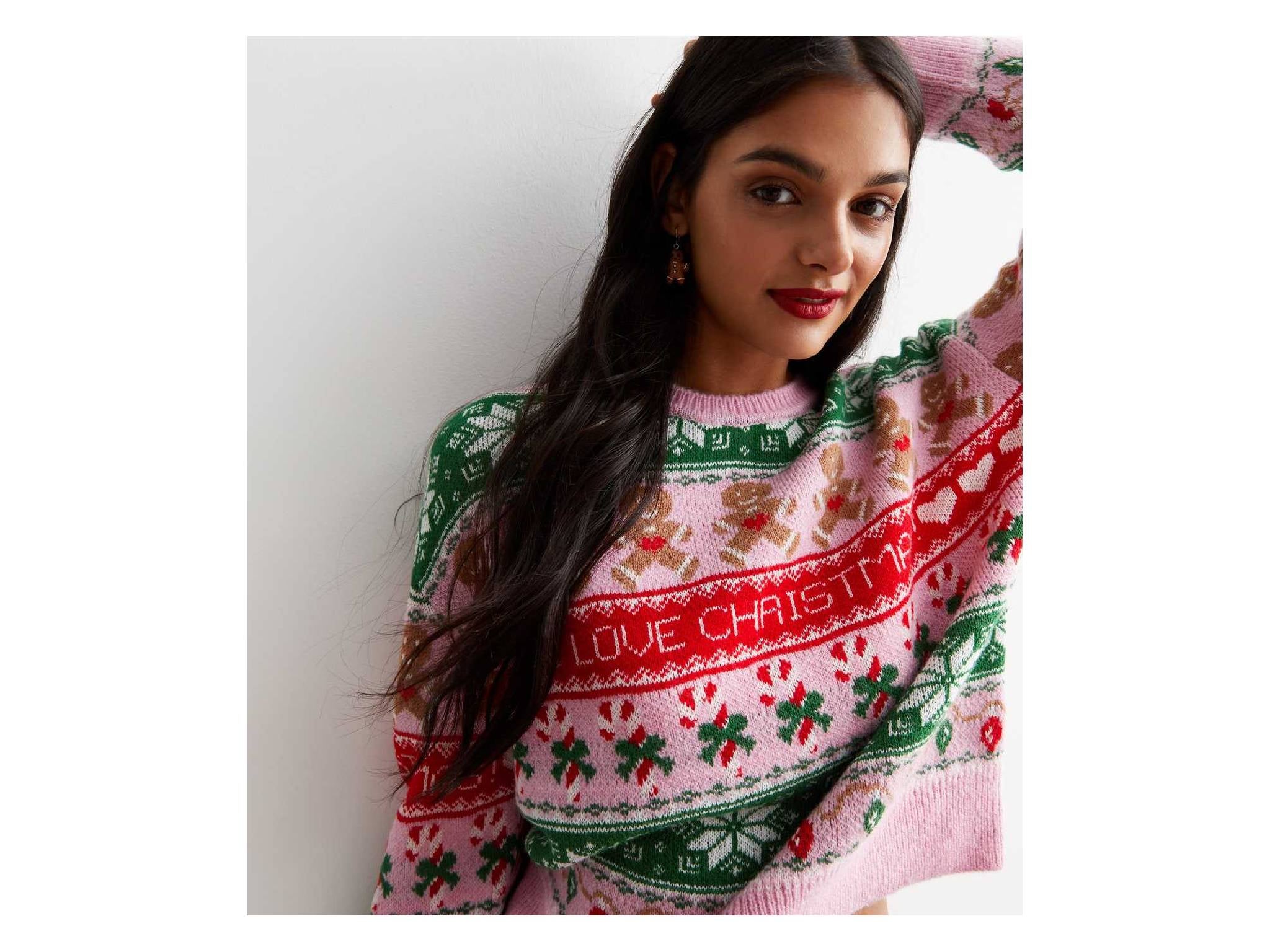 Pink christmas hotsell jumpers womens